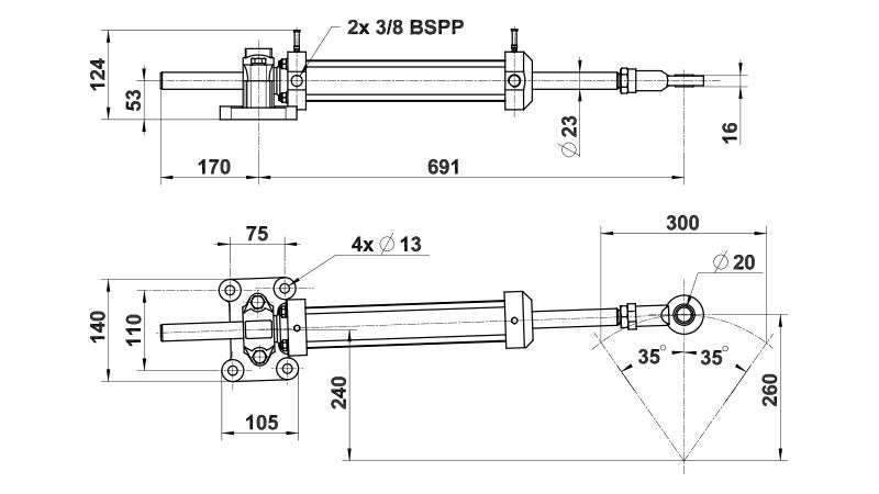 Vérin VHM 50 DTP C300 + Raccords