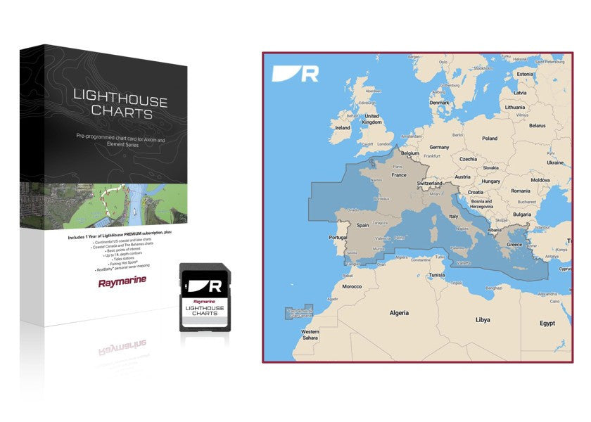 Cartographie Lighthouse (préchargée avec zone Méditerranée), sur carte micro SD 32 Gb RAYMARINE