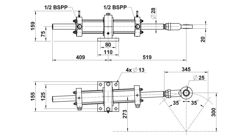 Vérin VHM 63 DT C345 + Raccords